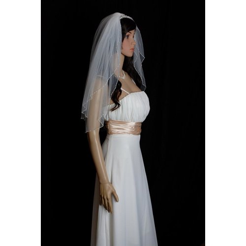 Bridal Veil Diamond (Off) White 2 Tiers Elbow Length Edge Trimmed with Beads