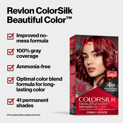 Revlon Colorsilk Beautiful Color Permanent Hair Color, Long-Lasting High-Definition Color, Shine & Silky Softness with 100% Gray Coverage, Ammonia Free, 011 Soft Black, 1 Pack