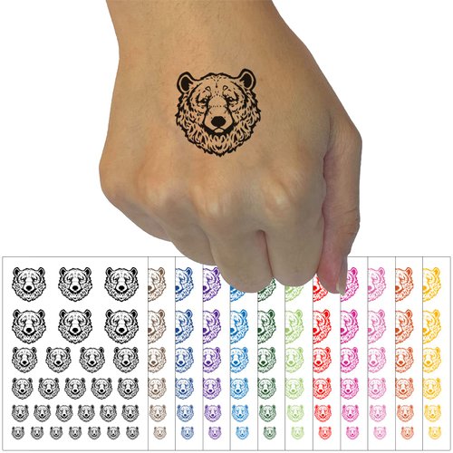 Realistic Black Bear Head Temporary Tattoo Water Resistant Fake Body Art Set Collection - Hot Pink (One Sheet)