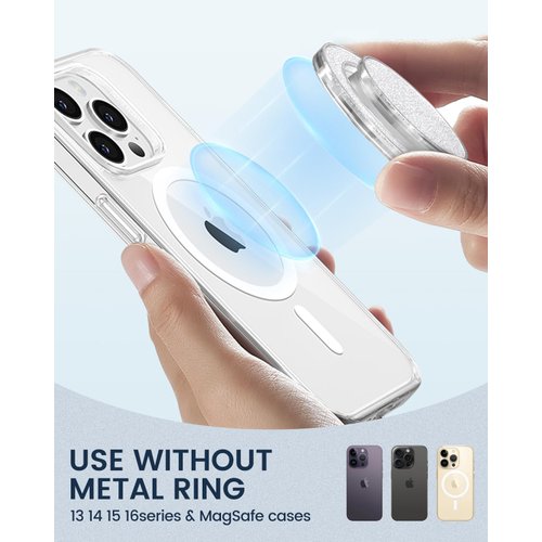 LOLLWIDY Glitter Phone Grip Compatible with MagSafe, Detachable Clear Phone Grip Holder Collapsible, Compatible with Kindle, Smartphone Tablet Cell Phone Accessory (Magnetic Type, Glitter Silver)