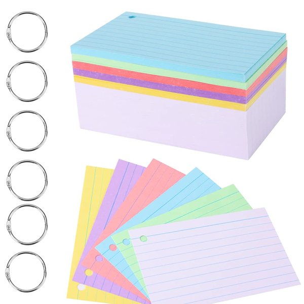 300 Pieces Ruled Index Cards Flash Cards Pack Index Cards with Rings Lined Color Note Cards Flashcards for Studying for Adults Kids Home Classroom Office (4×6)