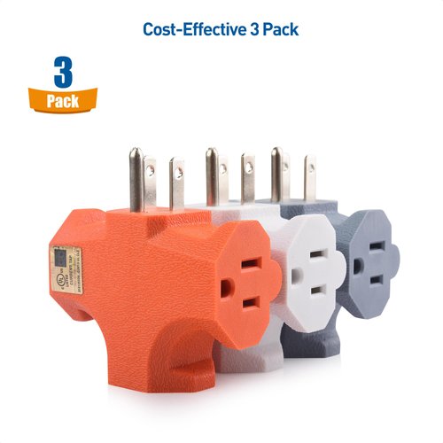 [UL Listed] Cable Matters 3-Pack 3 Way Plug Adapter 15A 1875W in Combo Colors (3 Prong 3 Outlet Adapter, Power Splitter Plug Outlet, Multi Plug Outlet, Outlet Extender)