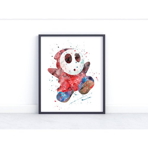 Shy Guy Prints, Game Watercolor, Nursery Wall Poster, Holiday Gifts, Kids and Children Artworks, Digital Illustration Art Racing Kart