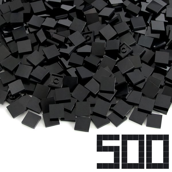 Black 2×2 Tile ×500 Parts and Pieces Flat MOC Bricks, Bulk Building Blocks for Smooth Surface Wall Floor, Toy Accessories Compatible with Major Brands