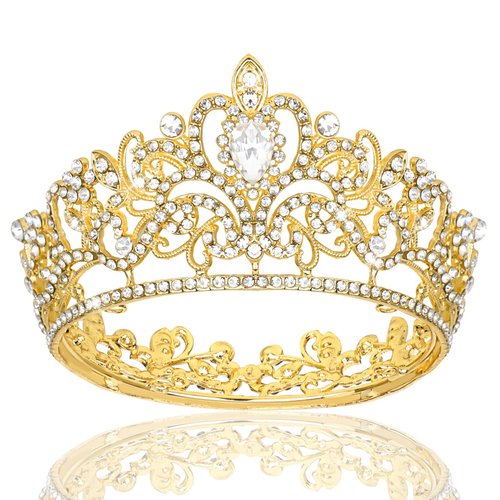 YARIEW Small Gold Crystal Crown for Little Girls Flower Bouquets Accessories Rhinestones Wedding Cake Topper Birthday Crown for Kids Cake Decorations Bridal Costume Cosplay Hair Accessories