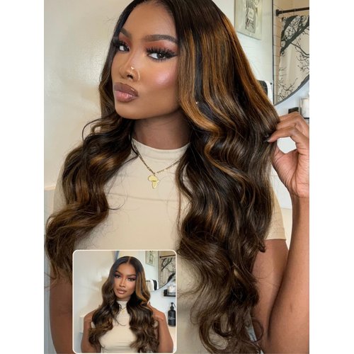 Nadula Bye Bye Knots Glueless Pre Everything Wig Balayage Brown Body Wave 7x5 Pre Cut HD Lace Front Wigs Human Hair Pre Plucked Bleached Knots Ready to Go Highlight Ombre Wig 150% Density 18inch