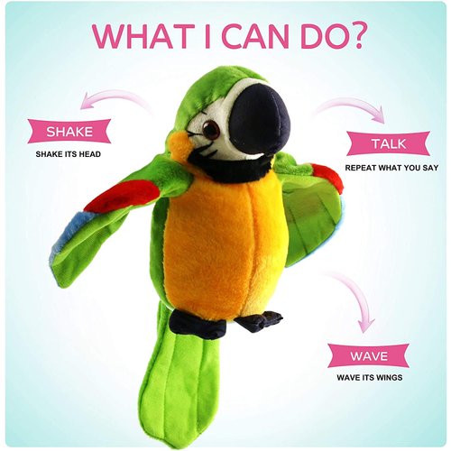 9'' Cute Talking Parrot Repeats What You Say Electronic Interactive Plush Toy Stuffed Animal Record Parrot Waving Wings Funny Bird Toys for Children Girls Boys Best Xmas Gift (Green Parrot)