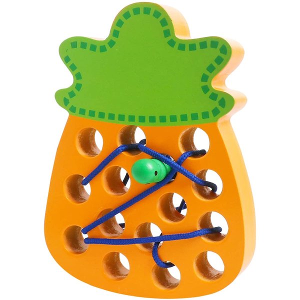Skrtuan Wooden Lacing Threading Toys Wood Block Puzzle Car Airplane Travel Game Montessori Early Development Fine Motor Skills Educational Gift for 3 4 5 Years Old Toddlers Baby Kids, 1 Pineapple