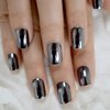 Coolnail Dark Smoky Gray Reflective Mirror Metal Plating False French Acrylic Nail Tips Punk Metallic Square Fake Nails With Glue Sticker