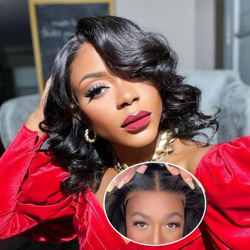 5x5 Pre Cut Lace Front Wigs Human Hair Wear and Go Glueless Wig Pre Plucked Pre Cut 180 Density 5x5 HD Lace Closure Wigs Upgraded Body Wave Transparent Lace Front Wigs for Black Women 16 Inch