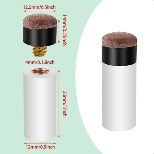 Prasacco 10 Sets Billiard Cues Tips Replacement with White Pool Cue Stick Ferrules, Screw On Pool Cue Tips Pool Stick Tips, 12mm