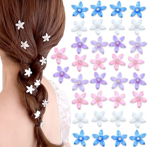 Myhiju 40pcs Flower Hair Clips,Mini Claw Clips Crystal Hair Clip Cute Girl flower Claw Clip Rhinestone Hair Barrettes Long Braid Hair Clips Decoration Hair Accessories for Girls Hairpin 4 Colors