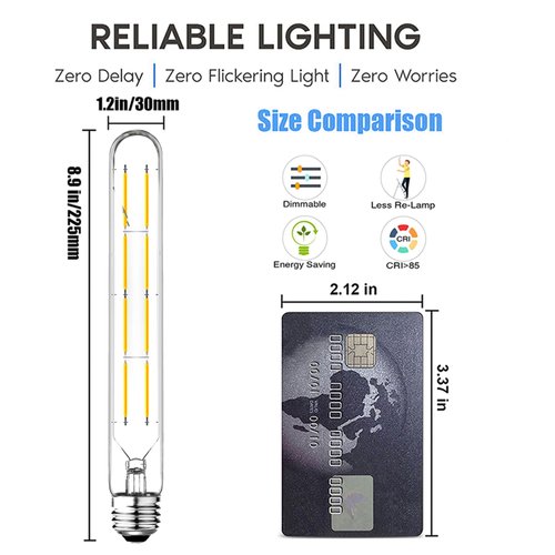 Dimmable T10 LED Edison Bulbs, Neutral White 4000K, 8.9inch Long Tubular Light Bulb, 8 Watt Vintage Long Tube LED Filament Bulb,800lm,E26 Base Led Bulb,Height 225 mm,Pack of 4.