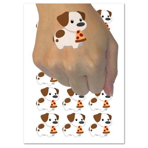 Pizza Jack Russell Terrier Dog Puppy Temporary Tattoo Water Resistant Fake Body Art Set Collection - 54 1" Tattoos (1 Sheet)