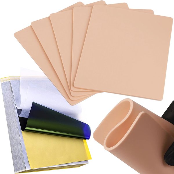 Tattoo Practice Skins 3MM with Transfer Paper - Lyuxzad 35Pcs Thick Tattoo Fake Skin and Stencil Paper Kit Includes 30Pcs Tattoo Paper and 5Pcs Double Sided Blank Tattoo Skin Practice 3mm