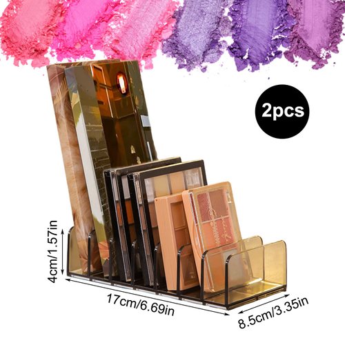 Makeup Palette Organizer,Acrylic Eyeshadow Palette Pallet Holder,7 Sectons BPA-Free Divided Make Up Blush,Contour Storage Holder Cosmetic Eye Shadow Display Stand Clear Rack Vanity Holder(Grey-2 Pack)