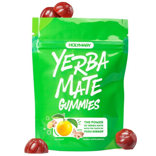 Yerba Mate Gummies, Yuzu & Ginger - Made with Real, Unroasted Yerba Mate. Free from Added Caffeine. Vegan, Non-GMO, Gluten-Free, 1 pack (30 Gummies)