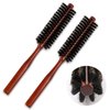 Boar Bristle Hair Brush, 2 Pack Small Round Hair Brush Portable Travel Styling Brush Roller Brush Soft Bristle Hair Brush for Blow Drying, Women Thin Hair, Short Hair, Fine Hair, Beard Brush for Men