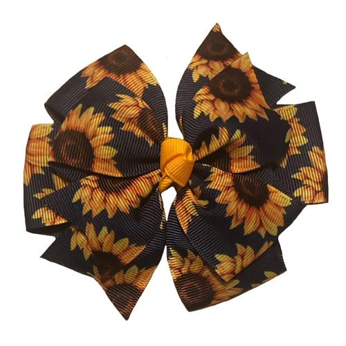 Denim Sunflowers Pinwheel Hair Bow