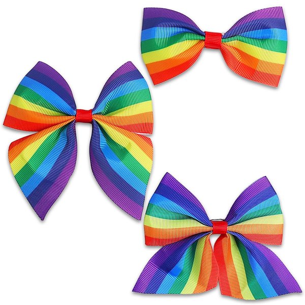 Doneace Rainbow Hair Bow Clips for Girls Kids Gay Pride Day Bows Alligator Hair Clip Rainbow Hair Pins Bow Hair Barrettes Holiday Party Hair Accessories 3Pcs