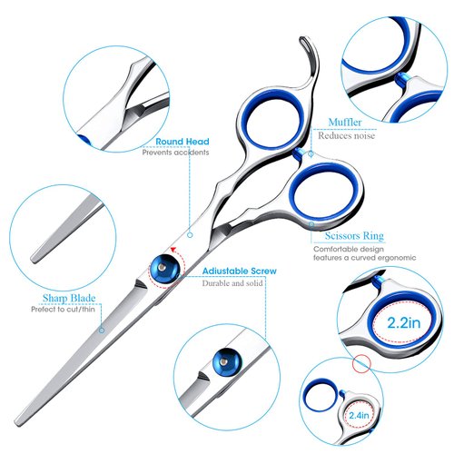 Hair Cutting Scissors Shears Set, ekuci Professional Home Haircutting Scissors Thinning Shears Kit with Free Comb and Storage Bag for Men Women Home Salon Barber Cut Kit (Silver)