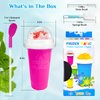 Slushy Maker Cup, DIY Magic Slushy Maker Squeeze Cup, Portable Smoothie Squeeze Cup for Juices, Milk and Ice Cream Make, Double Layers Silica Cup with Lid & Straw for Kids, Friends, Family (Pink)