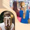 2Pcs Silky Satin Hair Bows for Women Hair Clip Hair Ribbon Ponytail Holder Accessories Slides Metal Clips Hair Bow for Girls Toddlers Teens Kids-Beige/Pink
