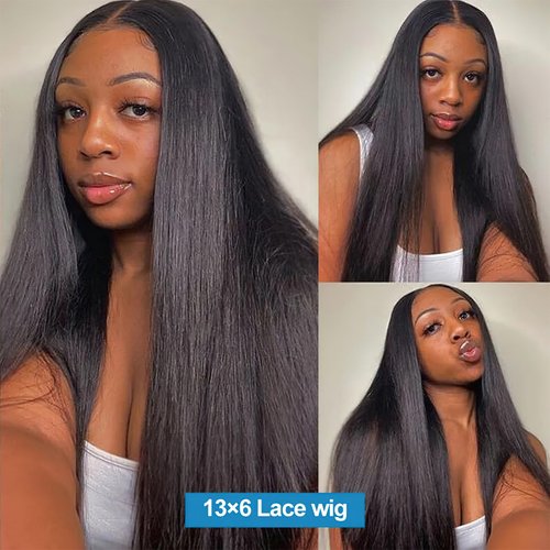 Generic 26 Inch Lace Front Wig Human Hair 13x6 HD Frontal Pre Plucked Pre Cut Straight Hair Wigs 180% Density Natural Black Glueless Synthetic Wigs