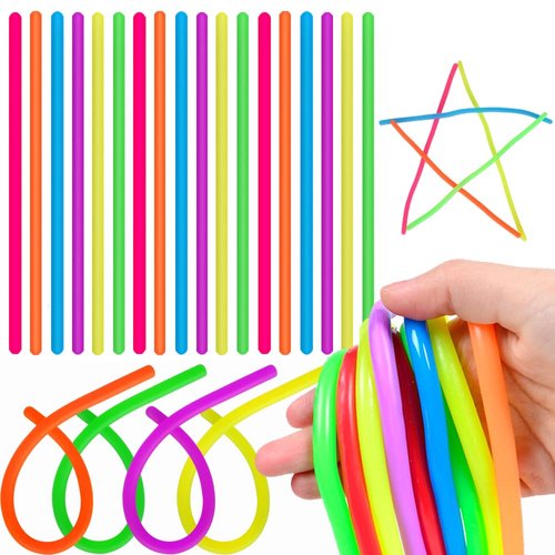Estimable 100 PCS Colorful Stretchy Fidget Strings Sensory Toys, Carnival Prizes Fidget Stress Relief Toy for Classroom Prize Children Gift Birthday Party Favors Kids 4-8 8-12