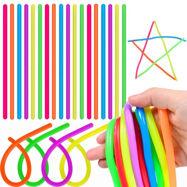 Estimable 100 PCS Colorful Stretchy Fidget Strings Sensory Toys, Carnival Prizes Fidget Stress Relief Toy for Classroom Prize Children Gift Birthday Party Favors Kids 4-8 8-12