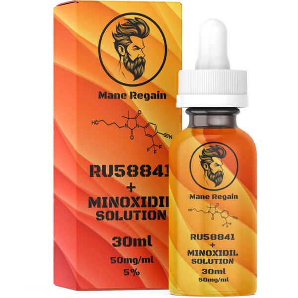 Mane Regain - RU58841 and Minoxidil 5% Solution (50mg/ml) - DHT Blocker - Advanced Hair Loss Treatment - Anti-Androgen Hair Tonic - Promotes Hair Regrowth and Prevents Male Pattern Baldness - 30ml