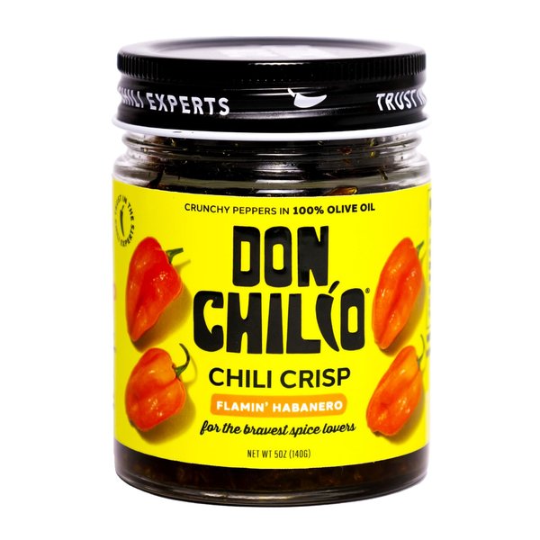 Don Chilio Hot Habanero Mexican Chile Crisp, 5 oz. – Crunchy Sliced Habanero Fried Chili Peppers in Hot Seasoned 100% Olive Oil – Keto-Friendly, Vegan, Gluten Free