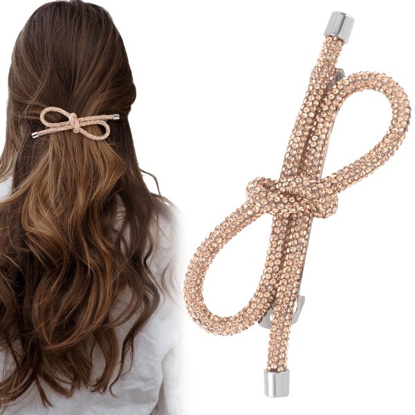 Mxxipp Bow Hair Clips(1PCS),Rhinestone Crystal Bowknot Clips for Women Girls,Prom Hair Accessories for Party Halloween Vanlentine Mothers' Day（Champagne）