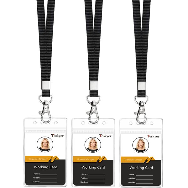 Teskyer Lanyards for ID Badges, 3 Pack of Lanyard with ID Card Holder, Extra Thick Clear Waterproof Resealable Zip ID Badge Holder with Lanyard for Office, School, Cruise Ship Cards