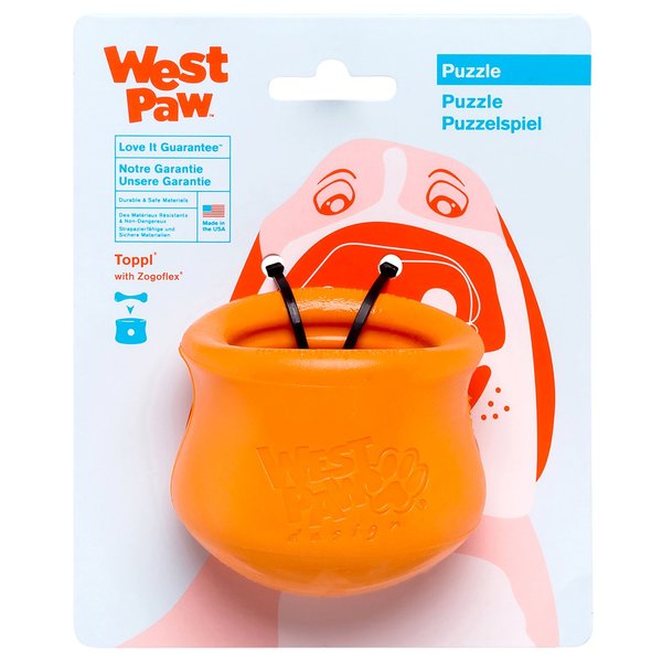 West Paw Zogoflex Toppl Treat Dispensing Dog Toy Puzzle – Interactive Chew Toys for Dogs – Dog Toy for Moderate Chewers, Fetch, Catch – Holds Kibble, Treats, Small 3", Tangerine