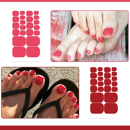 SILPECWEE 8 Sheets Dark Red Nail Wraps for Toes Toe Nail Stickers Decals Toenail Polish Strips Gel Nail Strips Self Adhesive Toenails Polish Stickers Manicure Design with Nail File