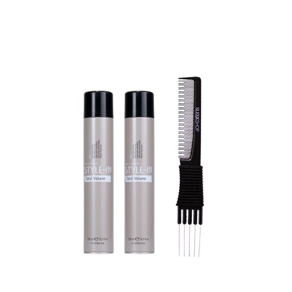 kuss Inebrya Ice Cream Style In Volumizing Hair Spary (16.9 oz) with Teasing Comb Pack of 2
