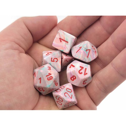 DND Dice Set - Chessex D&D Dice-16mm Festive: Pop Art & Red Limited Edition Plastic Polyhedral Dice Set-Dungeons and Dragons Dice Includes 7 Dice - D4 D6 D8 D10 D12 D20 D%, Pink, (CHX27539)