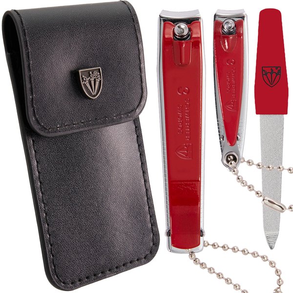 3 Swords Germany – brand quality fingernail & toenail clipper, manicure, pedicure nail care by with metal nail file and case, red edition