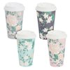 Juvale 24 Pack Disposable Floral Paper Coffee Cups with Lids 16 oz, To Go Coffee Cups for Flower-Themed Birthday Party Supplies, Wedding Reception, Baby Shower (4 Pastel Colors)