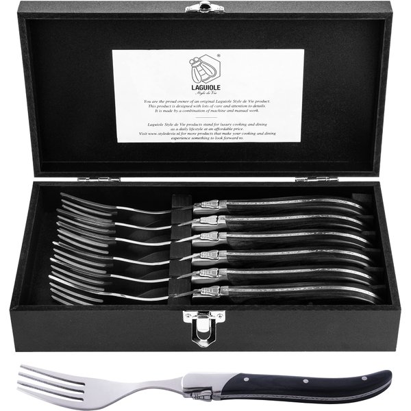 Laguiole Style de Vie Forks, Luxury Line, 6 Pieces, Ebony Wood, in giftbox
