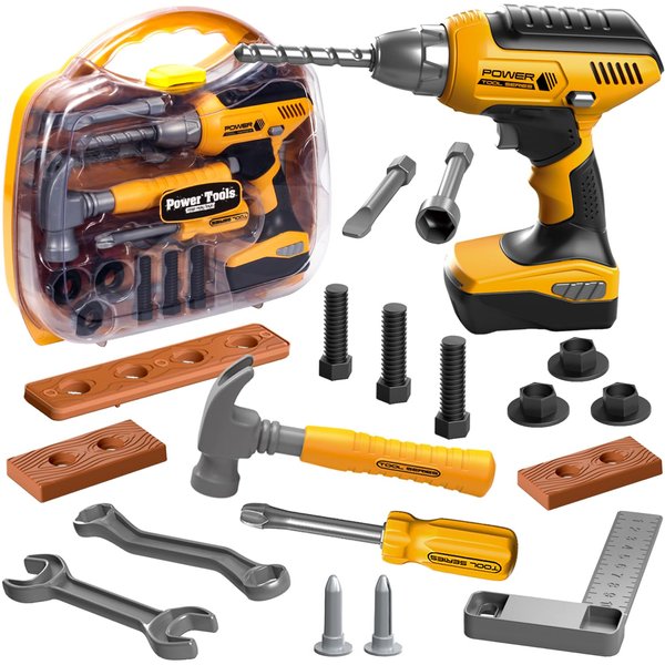 WishaLife Kids Tool Set - Toddler Tool Set with Tool Box, Electric Toy Drill for Role Play, Pretend Play Toy Tool Set for Boys Girls Age 3 4 5 6 7 8 Year Old