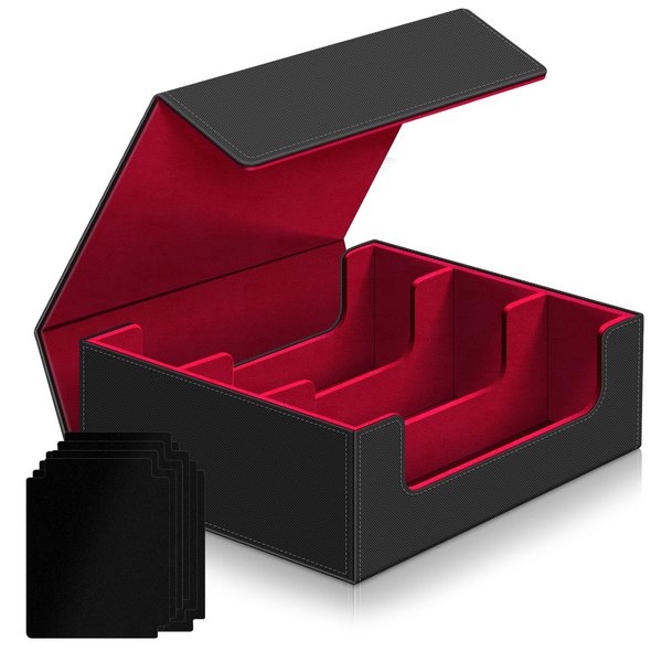 Card Deck Case for Trading Cards,Card Storage Box Holds 1800+ Single Sleeved Cards,PU Leather Magnetic Closure Commander Card Boxes Magic Card Holders Fit for Game Cards and Sport Cards (Black&Red)