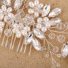 Bride Wedding Hair Comb Pearl Flower Hair Piece Rhinestone Bridal Hair Accessories for Women (Silver)
