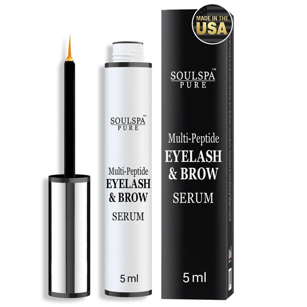 SOULSPA PURE Eyelash Serum - Advanced Brow & Eye Lash Serum with Biotin & Peptides - Nourishing Serum & Eyelash Growth Serum & Conditioner - Promotes Thick, Healthy Eyelashes & Brows - 5 ML