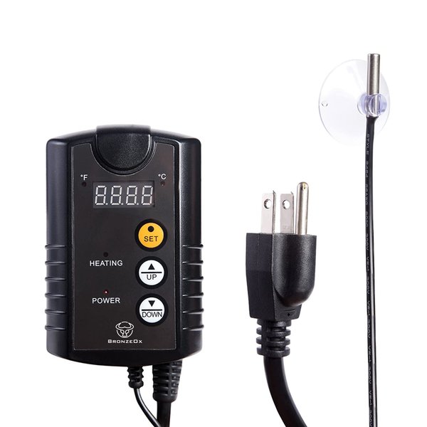 BronzeOx Digital Heat Mat Thermostat Temperature Controller for Seed Propagating, Seedling, Rooting, Seed Germination, Indoor Grow, Reptiles, Fermentation and Brewing, 1000W, 8.3A, 40-108°F BOTC601