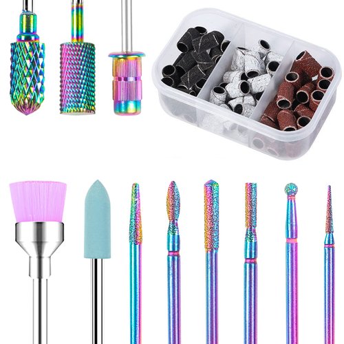 heemeei Nail Drill Bits, 11Pcs 3/32 Professonal Tungsten Carbide Drill Bits Set for Nail Drill E-file with 75Pcs Nail Sanding Bands (#80#120#180 Grits) for Acrylic Gel Nails, Manicure Home Salon…