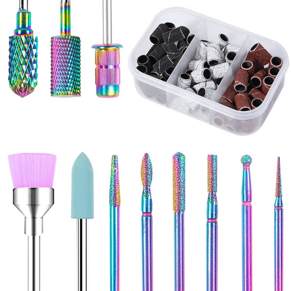 heemeei Nail Drill Bits, 11Pcs 3/32 Professonal Tungsten Carbide Drill Bits Set for Nail Drill E-file with 75Pcs Nail Sanding Bands (#80#120#180 Grits) for Acrylic Gel Nails, Manicure Home Salon…
