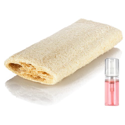 12 Pack Natural Loofah Body Scrub (6 inches) with 1.7 oz Single Foamer Pump Shower Gel Bottle