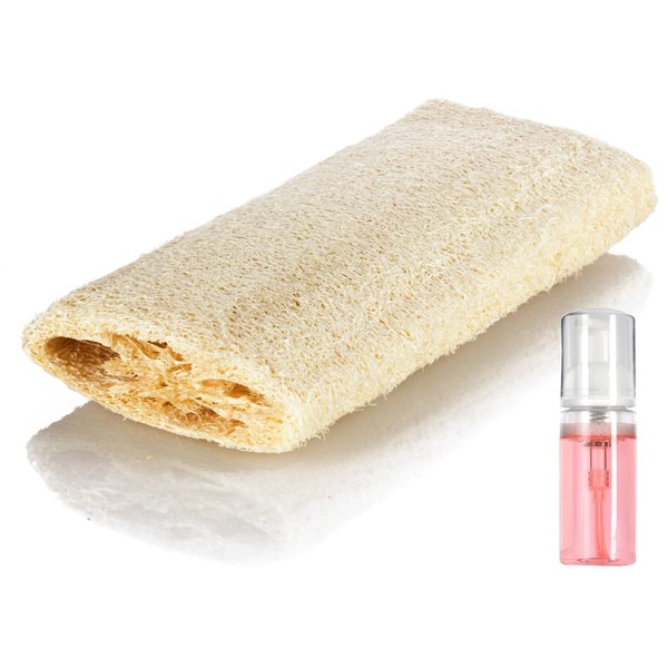 12 Pack Natural Loofah Body Scrub (6 inches) with 1.7 oz Single Foamer Pump Shower Gel Bottle